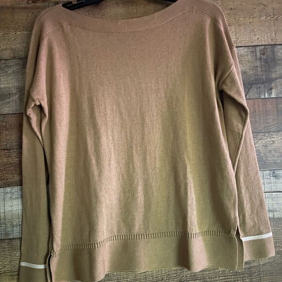 Joules Vivianna slash neck long sleeve tan white sweater, open tail size 4 New‎ - Picture 5 of 11